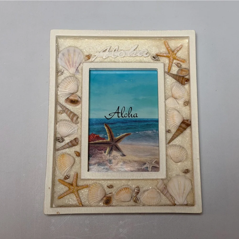 Aloha Hawaii Unique Seashell and Starfish Decor White 4x6 Photo Frame